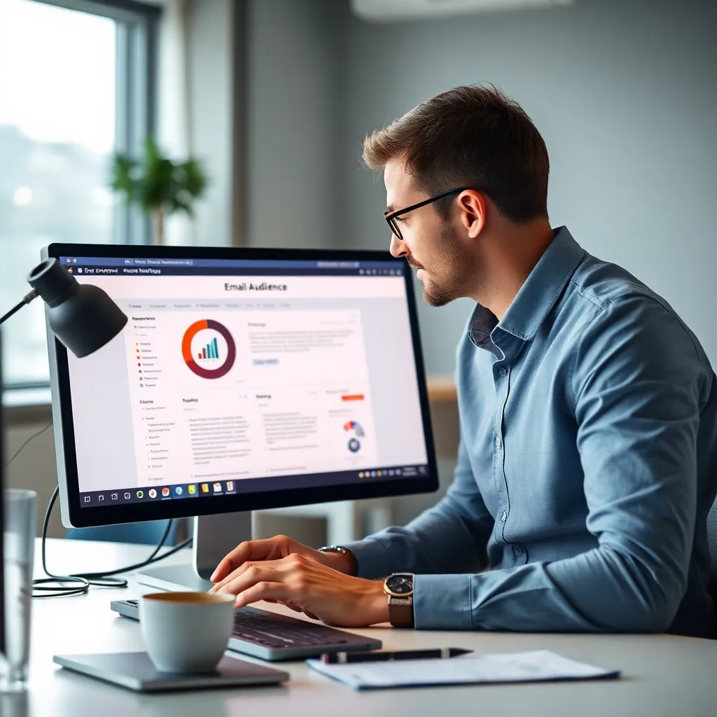 Marketingspecialist die geavanceerde e-mailautomatisering demonstreert