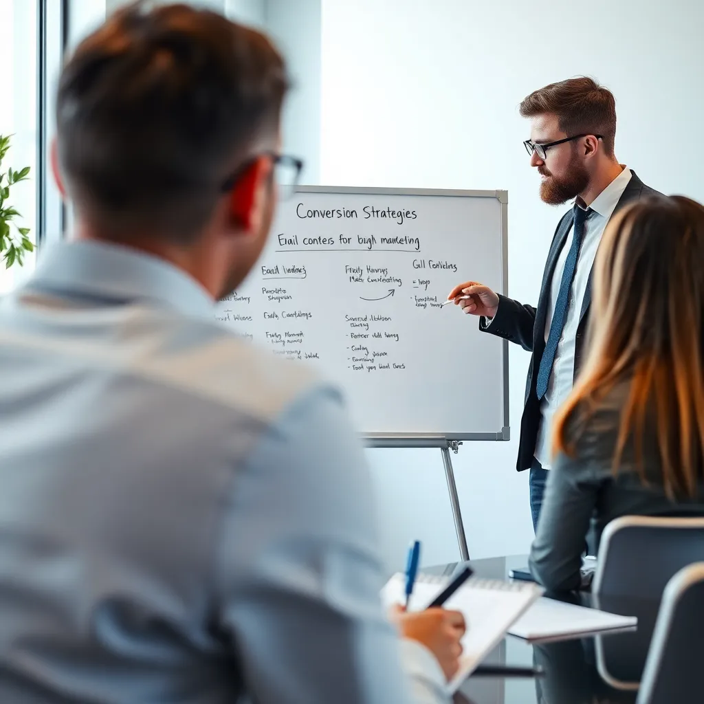 Professionele e-mailmarketeer die conversiestrategieën uitlegt